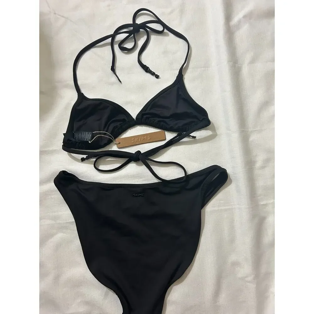 Skims NWT Triangle Bikini Top & Dipped Mid Coverage Swim Bottom Black Size Small